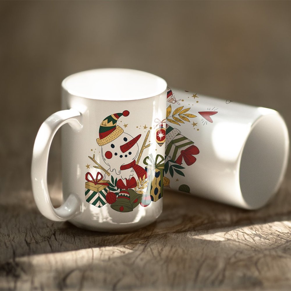 Christmas Coffee Mug. Snowman Coffee Cup. 15oz Ceramic Mug
